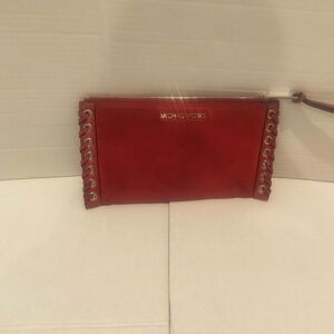 Michael Kors Red Clutch Bag With Silver Letters And Accessories